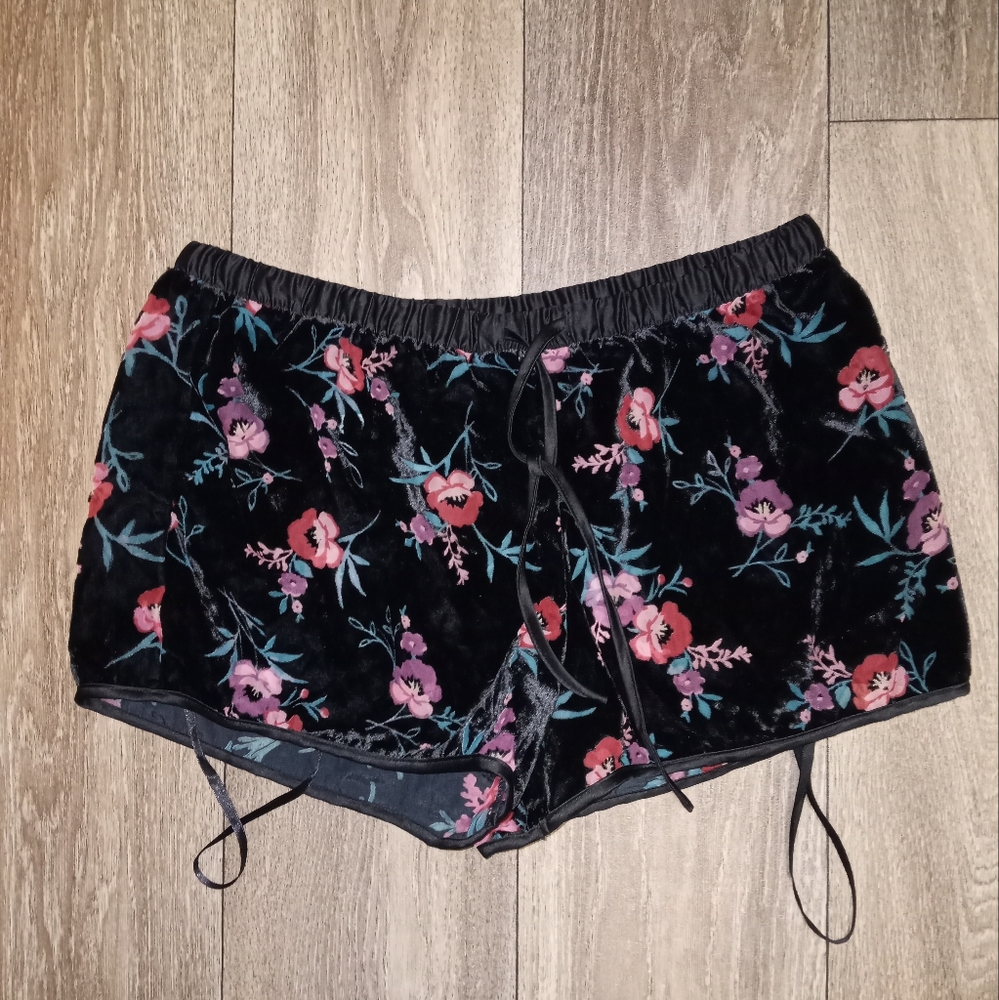 Inc floral print velvet pajama sleep shorts size extra small